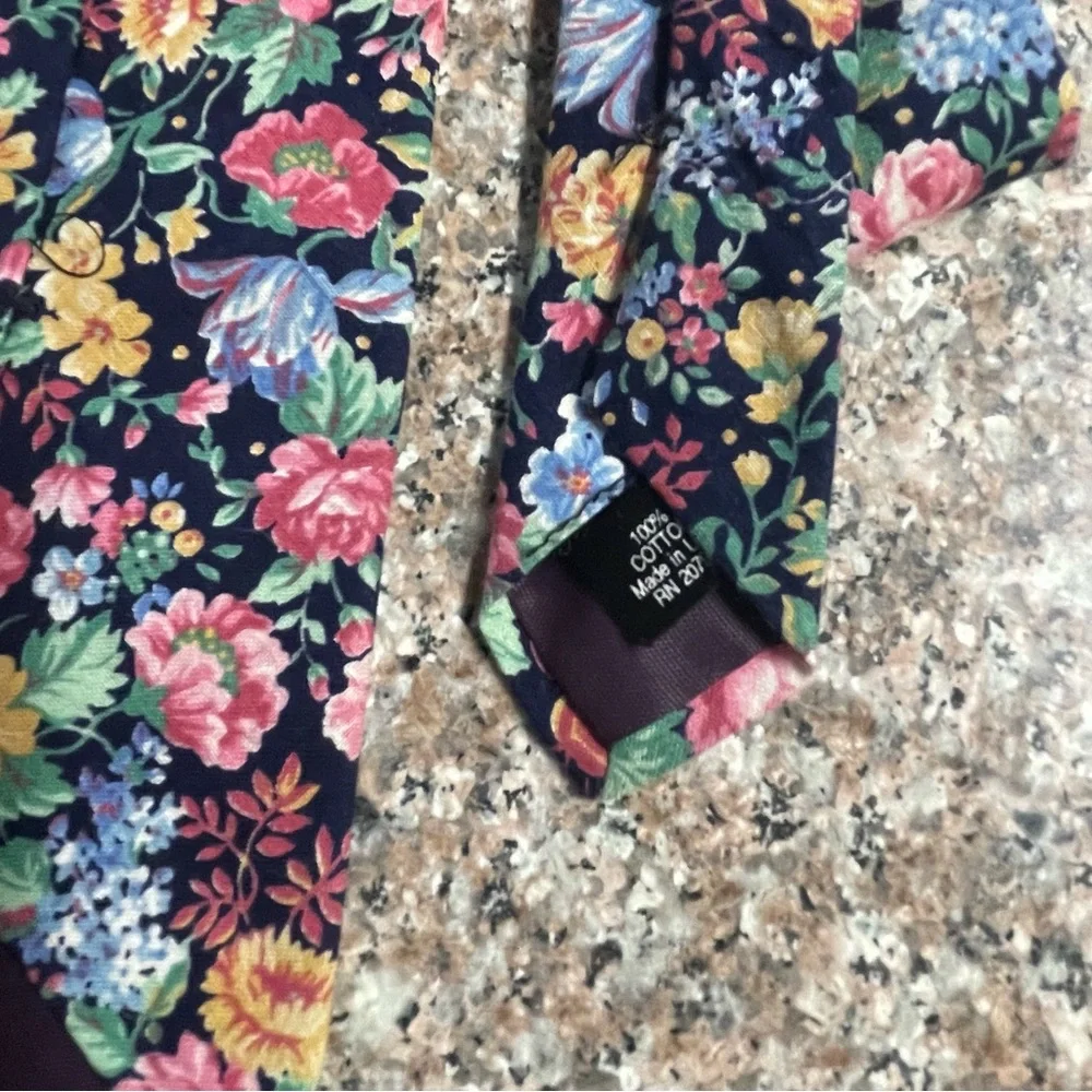 Wildflower Flower Pattern Tie 100% Cotton, Rainbow Colors - Picture 5 of 6